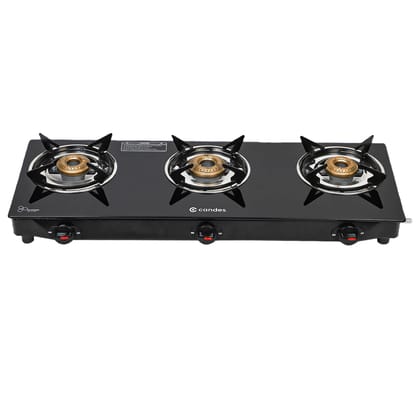 Candes Flame Glass Top Gas Stove 3 Burner  Manual IgnitionISI Certified With 12 Months Warranty Gas Stove for Home Black-Candes Flame Glass Top Gas Stove 3 Burner | Manual Ignition,ISI Certified 