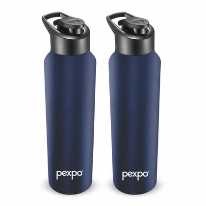PEXPO Stainless Steel Sports/Fridge Water Bottle, 1000 ml, Denim Blue, Chromo Xtreme | Wide Mouth & Leak-Proof Water Bottle (Pack of 2)