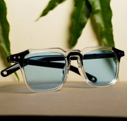 Luxomish Crystal Transparent Sunglasses Blue Lens