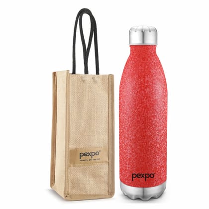 Pexpo Stainless Steel Hot and Cold Vacuum Insulated Flask with Jute Bag, 1.5L, Red, Electro | Lightweight & Keeps Drinks Hot/Cold for 24+ Hours