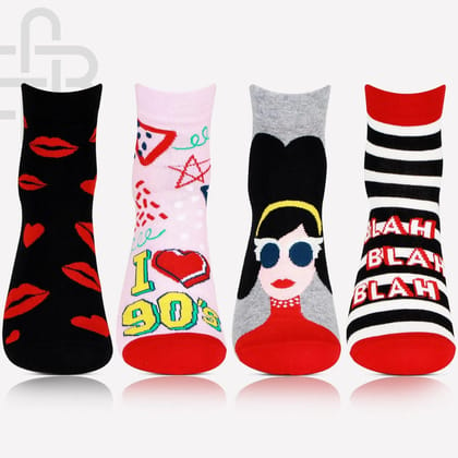 Women's Bold Fun-Print Cotton Socks - Pack Of 4