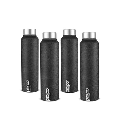 Pexpo Stainless Steel Fridge Water Bottle, 1000 ml, Pack of 4 Black, Chromo | Fast Cooling & Eco-Friendly Water Bottle