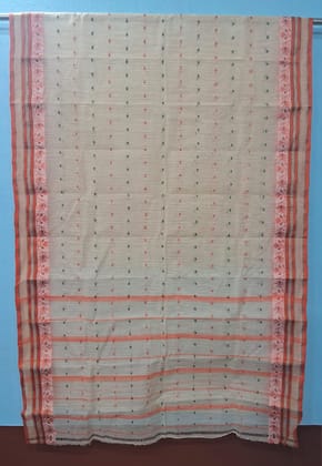 Handloom Bengal Cotton Tangail Saree | Off-white