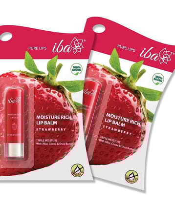 Iba Moisture Rich Lip Balm - Strawberry, 4.5g For Dry Damaged and Chapped Lips, (Pack of 2)