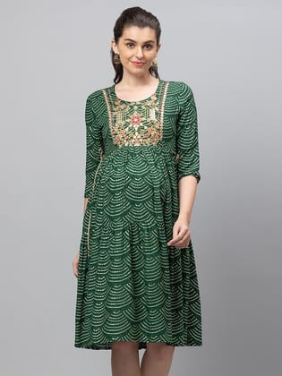 Green Bohemian Maternity A-Line Dress