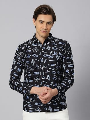 Classic Conversational Printed Spread Collar Casual Shirt