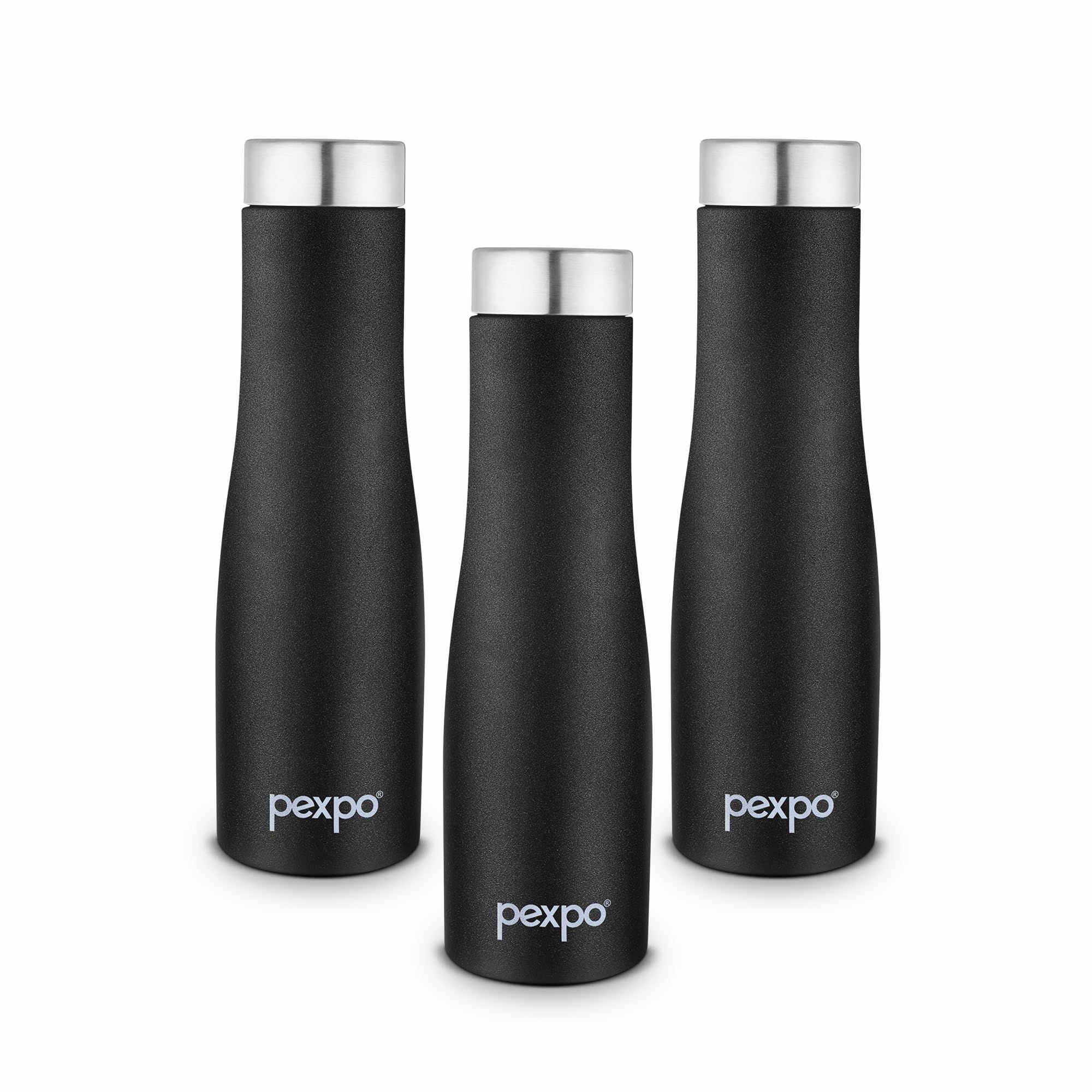 PEXPO Stainless Steel Fridge Water Bottle, 750 ml, Pack of 3, Knight Black, Monaco | Eco-Friendly & Leak-Proof Water Bottle