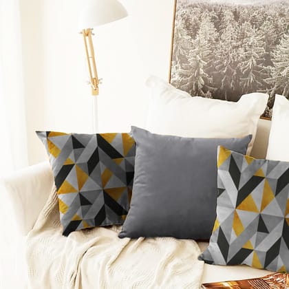 Combination Digital Printed Yellow Grey Cushion Cover - (416AP1173)-12" x 12" / Set Of 2 / Heavy Matte