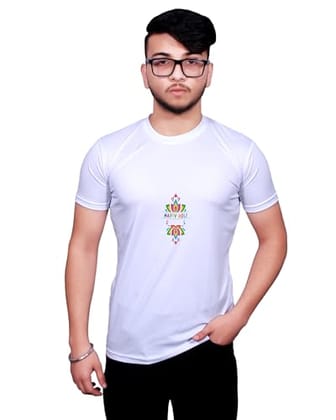 NITYANAND CREATIONS Round Neck White Holi T-Shirt for MEN-HOLI-T-SHIRT-11583-XL