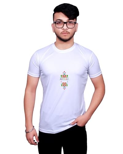 NITYANAND CREATIONS Round Neck White Holi T-Shirt for MEN-HOLI-T-SHIRT-11583-XL