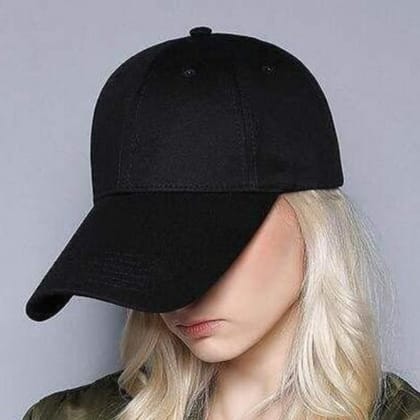 Solid Design Black Cotton Baseball Caps And Hats For Women-Black / Free