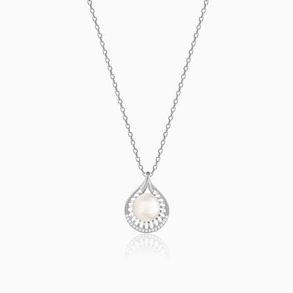 Silver Pearl Dewdrop Pendant With Link chain