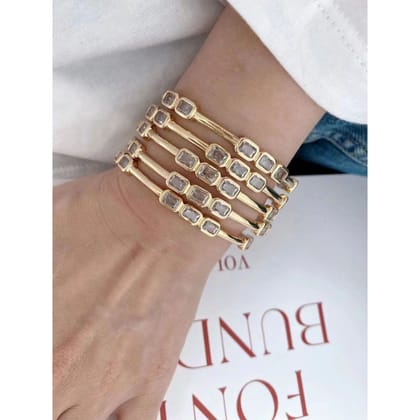 Emerald Cut Cubic Zirconia 18K Gold Open Copper Kada Bangle for Women-SILVER
