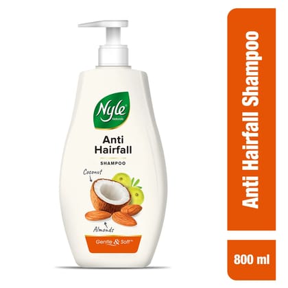 Nyle Naturals Anti-Hairfall Shampoo, 800ml | Hairfall Control with Coconut Milk, Badam, and Amla | Gentle & Soft Formula for Men & Women