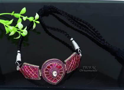 925 sterling silver handmade new fancy stylish red stone luxury necklace choker, best belly dance Guttapusalu necklace jewelry set481