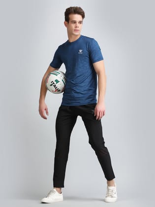 Mens Dryfit Embossed SS Round Neck T-shirt-Navy / M