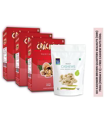 GO Kashmiri Brown Quarters Walnuts (giri) 750g (250gm x 3) + free Cashew Nuts 100g worth Rs. 225.