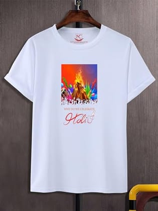 NITYANAND CREATIONS Round Neck White Holi T-Shirt for MEN-HOLI-T-SHIRT-11551-XL