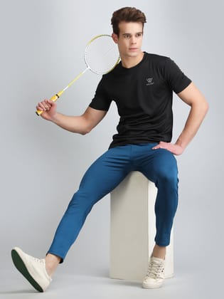 Mens Dryfit 4 Way Lycra Round Neck T-Shirt-Black / M