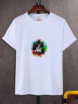 NITYANAND CREATIONS Round Neck White Holi T-Shirt for MEN-HOLI-T-SHIRT-11568-M