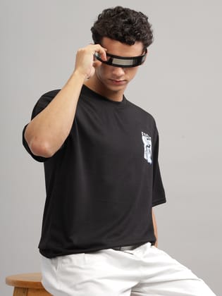 Gritstones Men Black Oversized "Focus Goal Print" T-Shirt