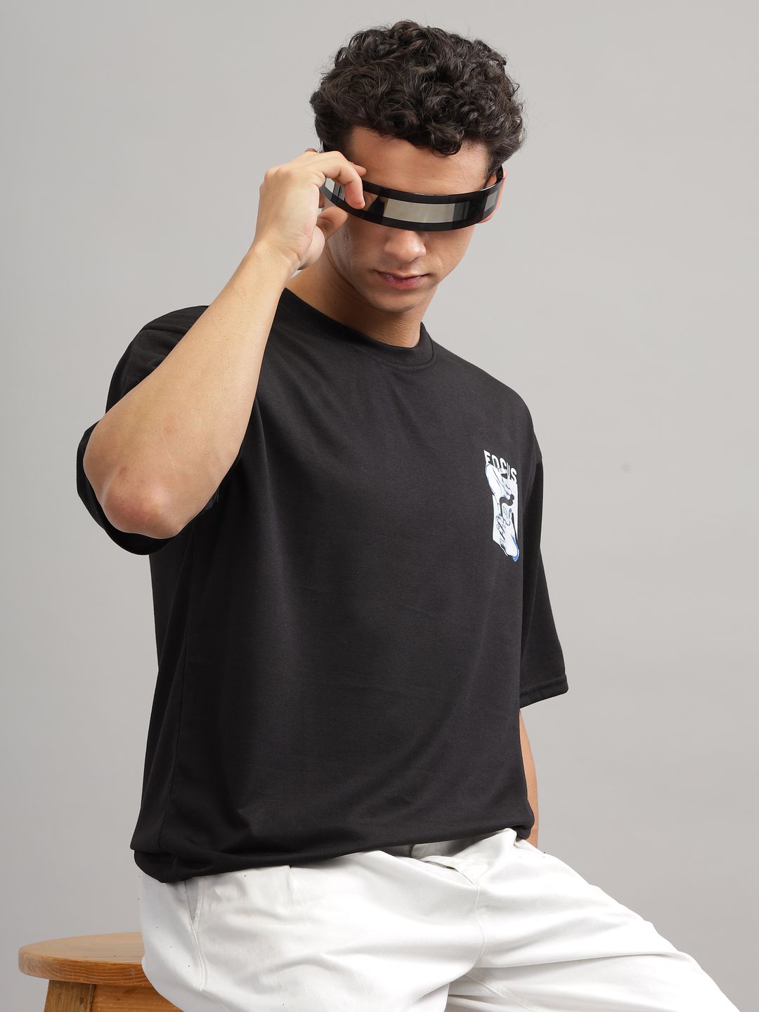 Gritstones Men Black Oversized "Focus Goal Print" T-Shirt