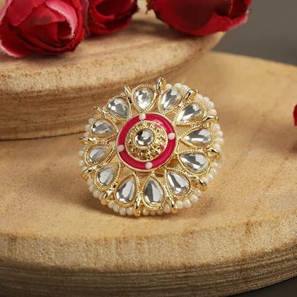 Gold-Plated White Kundan-Studded Pearl Beaded Adjustable Fit
