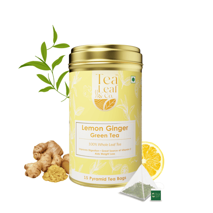 Lemon Ginger Green Tea Digestive Aid & Vitamin C Rich Natural Herbal Tea 15 Pyramid Tea Bags Pack of 1