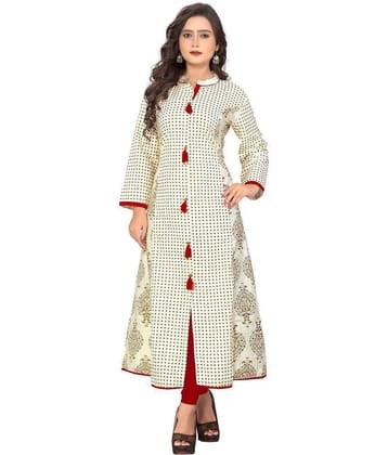 Vbuyz - Beige Cotton Women's Front Slit Kurti ( Pack of 1 ) - None