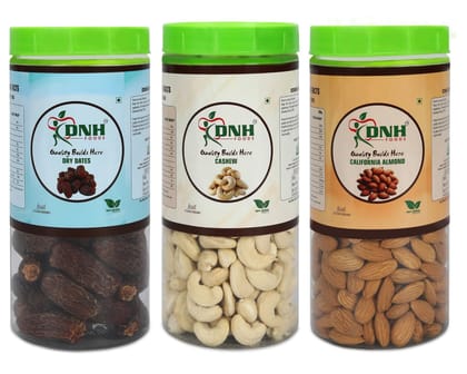 DRY FRUITS COMBO 1.5 KG PACK 500G X 3 PC DATES | CASHEW | ALMONDS - Rich in Antioxidants, Strengthens Bones, Supports Healthy Skin