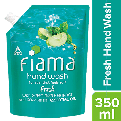 Fiama Fresh Hand Wash - Peppermint & Green Apple, 99.9% Germ Protection, 350 ml Pouch