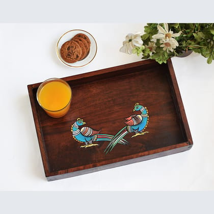 Ethinichic Hand painted Peacocks Solid Wood Serving Tray