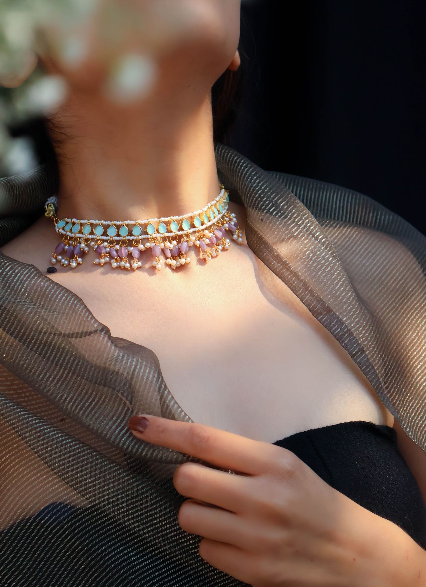 Amnah Kundan Turquoise Choker Necklace-Turquoise