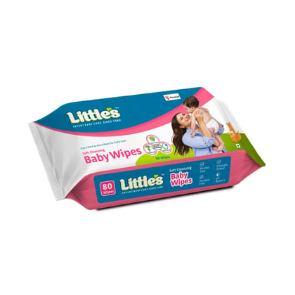 Little's Soft Cleansing Baby Wipes | Contains Aloe Vera & Jojoba Oil -80 wipes Pack of 1 x 80 Wipes