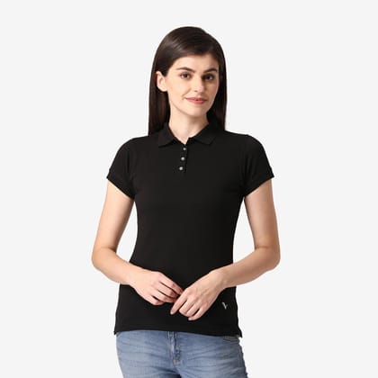 Women's Half Sleeve Polo T-Shirt - Black Black S