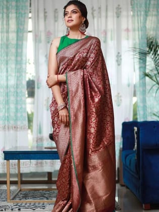 Floral Woven Design Zari Banarasi Saree