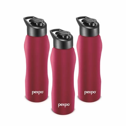 PEXPO Stainless Steel Sports/Fridge Water Bottle, 750 ml, Crimson Red, Bistro Xtreme | Wide Mouth & Leak-Proof Water Bottle (Pack of 3)