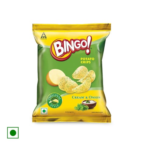Bingo! Cream & Onion Flat Cut Potato Chips, 65 gm Pack