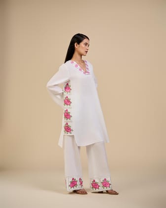 Primrose Co ord Set In Pink Embroidery-S