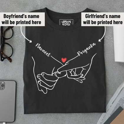 [Personalised] Holding Hands Romantic Couple T-Shirt – Valentine’s Day Special-Black / S