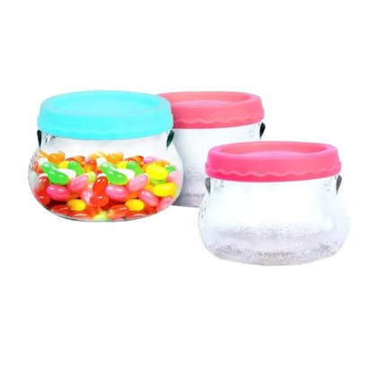 Yera Felixa Glass Storage Jars with Plastic Lid - B7FH | Transparent | Set of 3 Pcs