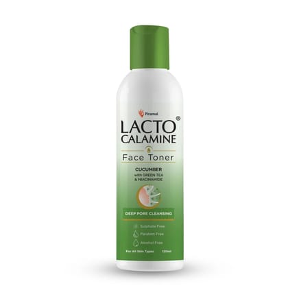 Lacto Calamine Face Toner With Cucumber | Deep Pore Cleansing | Open Pores Tightening with Green Tea & Niacinamide For Cool & Hydrated Skin | No Sulphate, No Alcohol, No Parabens | 120ml Pack of 