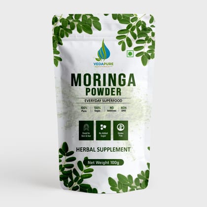 VEDAPURE NATURALS  & Pure Moringa Leaf Powder | Moringa Powder for Skin & Hair Health Herbal Supplement Support Digestion & Weight Wellness | - 100 GM