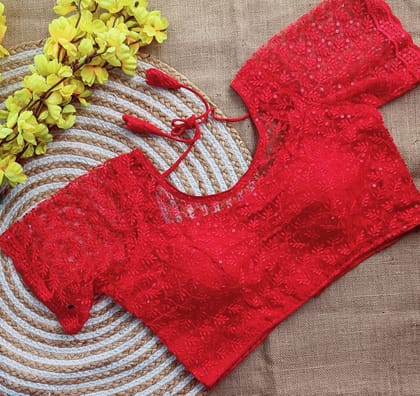 FANCY NET CHIFLIWORK BLOUSES-Red