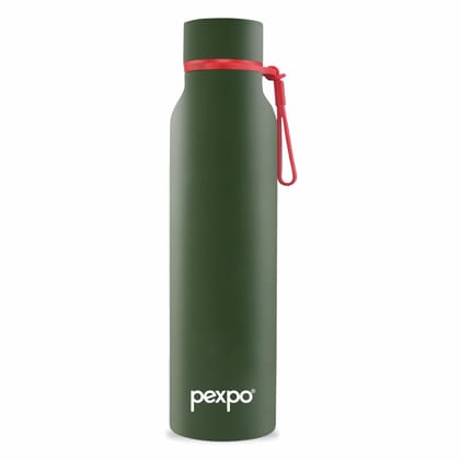 Pexpo Stainless Steel Vacuum Insulated Flask, 600 ml, Military Green | Bosco | Portable, Durable & Keeps Drinks Hot/Cold for 24 Hours