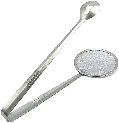 2412 2 In 1 Stainless Steel Filter Spoon With Clip Food Kitchen Oil-Frying Multi-Functional
