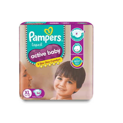 Pampers Active Baby Taped Diapers - Xl, 56 Units Pouch