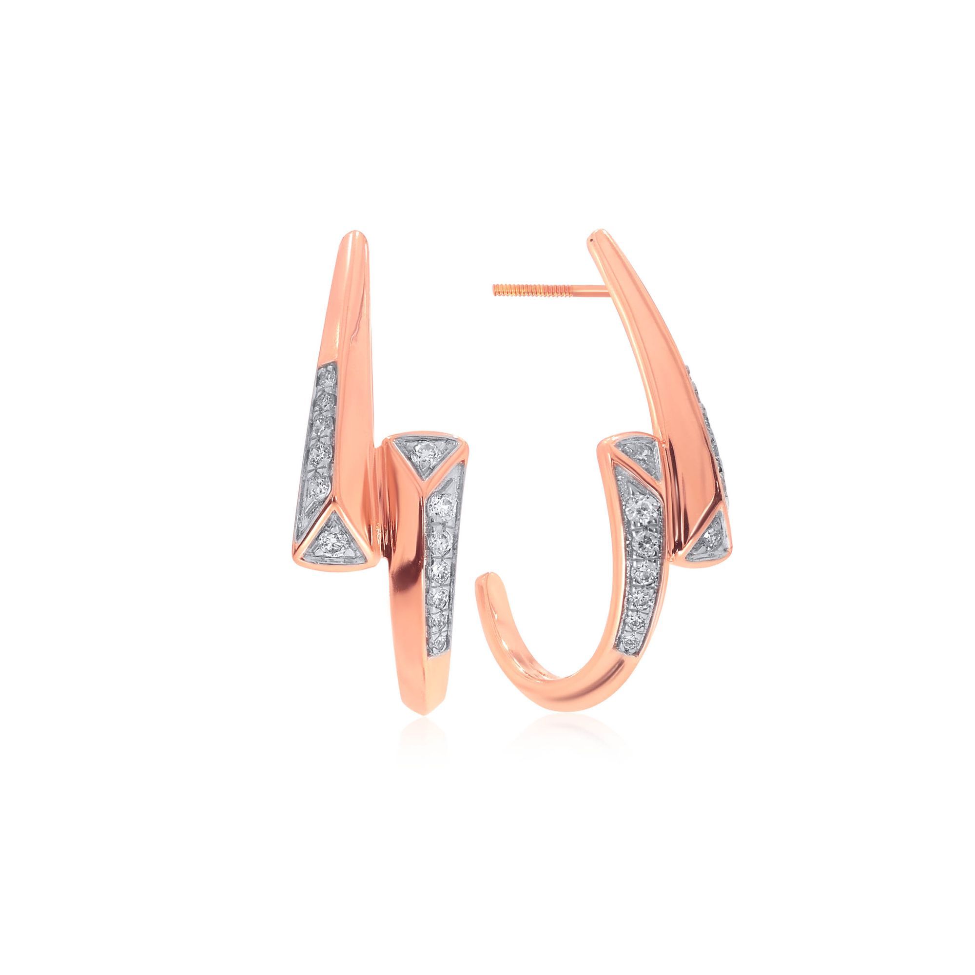 Senco Gold 14K Rose Gold Daily Glam Diamond J Hoop Earrings (Gold Weight - 3.2 g / 0.18 carat / GH-VS-SI)