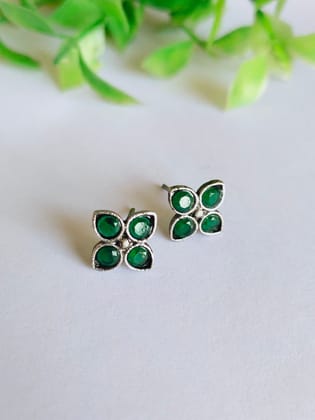 Oxidised Colorful Stone Studs for Daily & Office Wear | Sarichka-Green