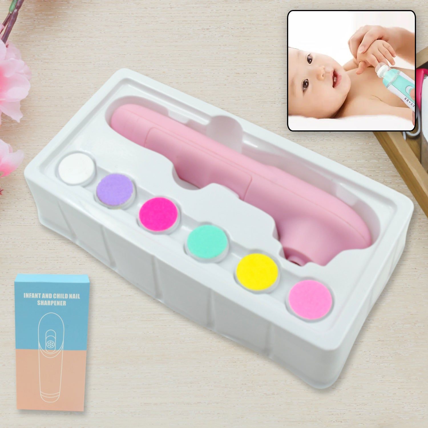 Electric Manicure Nail Sharpener for Babies and Children: 6-in-1 Baby Nail Care Kit with Grinding Heads